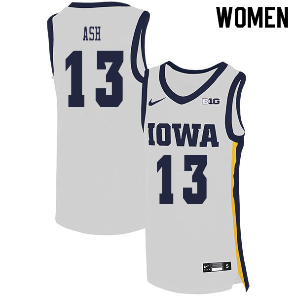 2020 Women #13 Austin Ash Iowa Hawkeyes College Basketball Jerseys Sale-White - Click Image to Close
